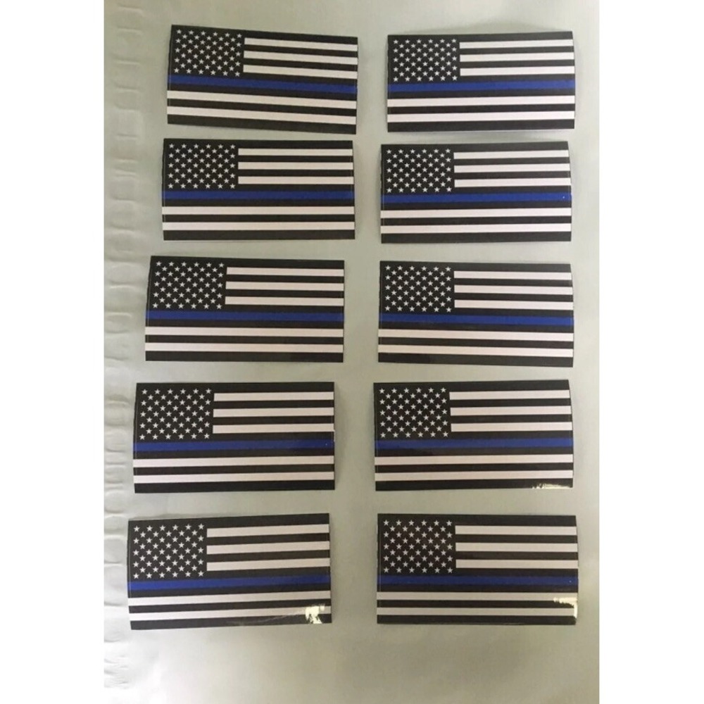 (10) Police Officer American Flag Thin Blue Line DECAL STICKER Blue Lives Matter